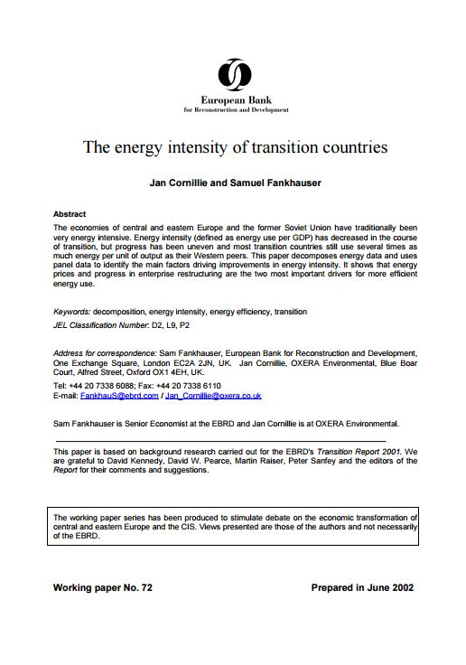 The Energy Intensity of Transition Countries