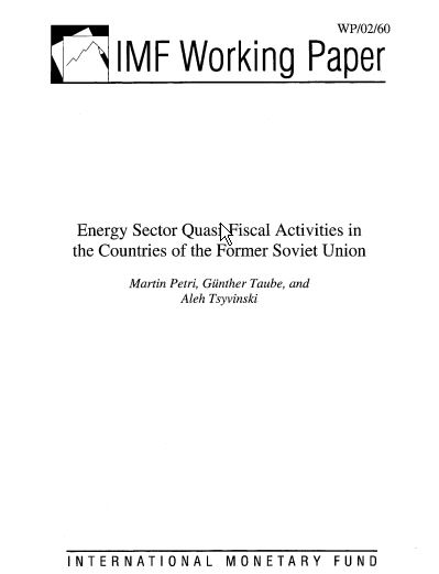 Energy Sector Quasi-Fiscal Activities in the Countries of the Former Soviet Union