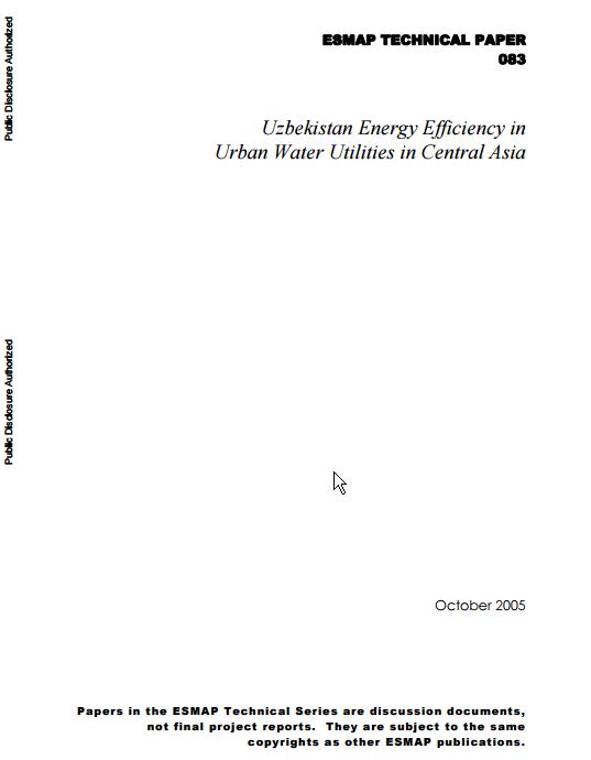 Uzbekistan Energy Efficiency in Urban Water Utilities in Central Asia