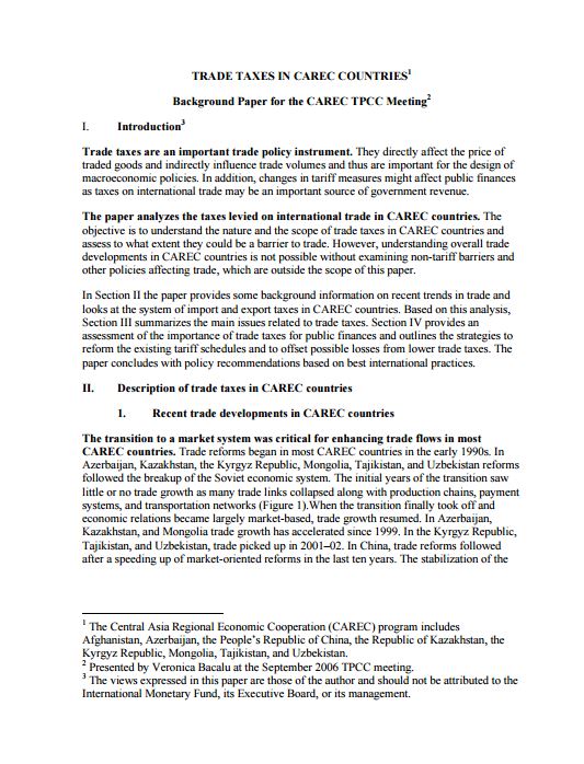 Trade Taxes in CAREC Countries