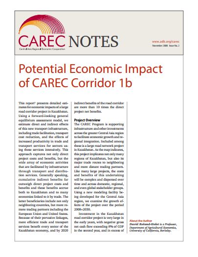 Potential Economic Impact of CAREC Corridor 1b
