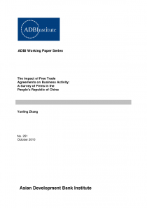 The Impact of Free Trade Agreements on Business Activity: A Survey of Firms in the People’s Republic of China