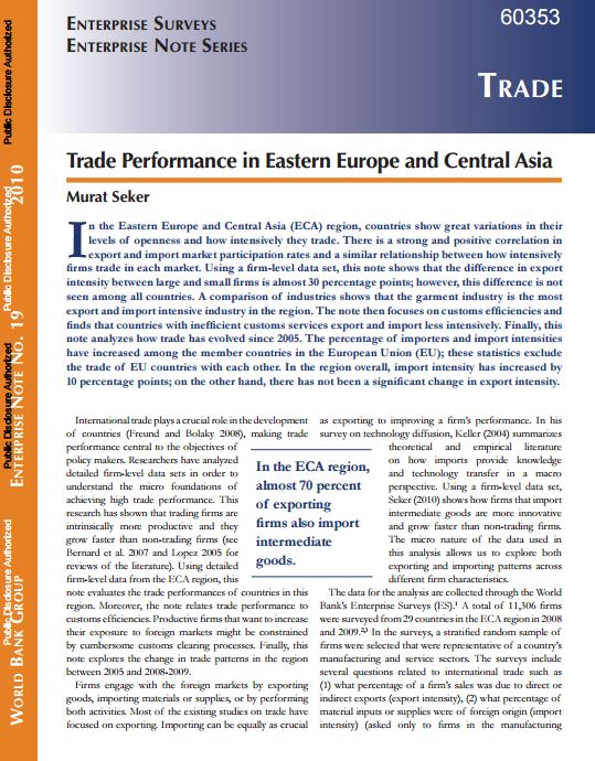 Trade Performance in Eastern Europe and Central Asia