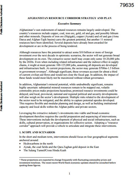 Afghanistan Resource Corridor Strategy and Plan