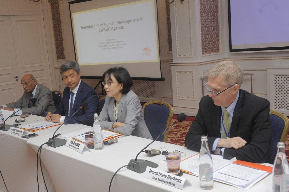 FROM LEFT: Dr. Shamsh Kassim-Lakha, Chairman of the Board of Trustees, University of Central Asia and AKDN Representative; Taalaibek Cholponkulov, Director, Primary Vocational Education Agency under the Ministry of Education of the Kyrgyz Republic; Rie Hiraoka , Director, Social Sector Division, Central and West Asia Department, Asian Development Bank (ADB); and Stewen Lewis-Workman, Unit Head, ADB Kyrgyz Republic Resident Mission Project Implementation Unit, delivering opening remarks.