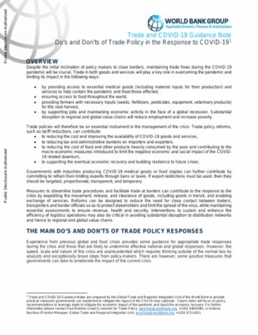 Do’s and Don’ts of Trade Policy in the Response to COVID-19