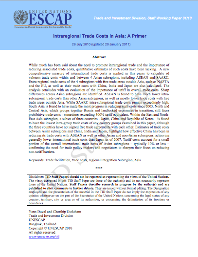 Intraregional Trade Costs in Asia: A Primer